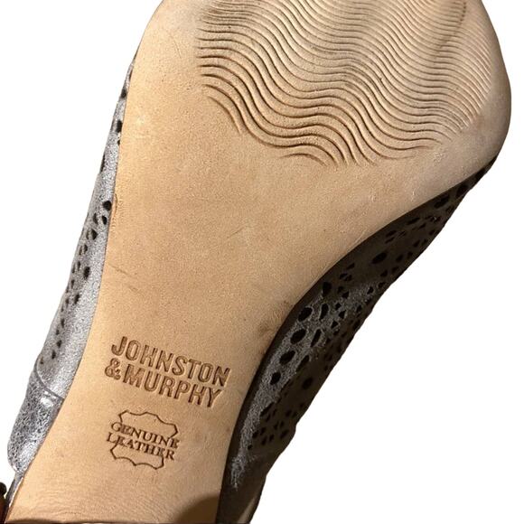 Johnston & Murphy Metallic Gray Caged Ankle Strap Open Toe Heels Women Sz 7 - Picture 9 of 9